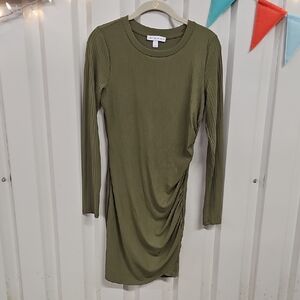 Green Ruched Asymmetrical Bodycon Dress